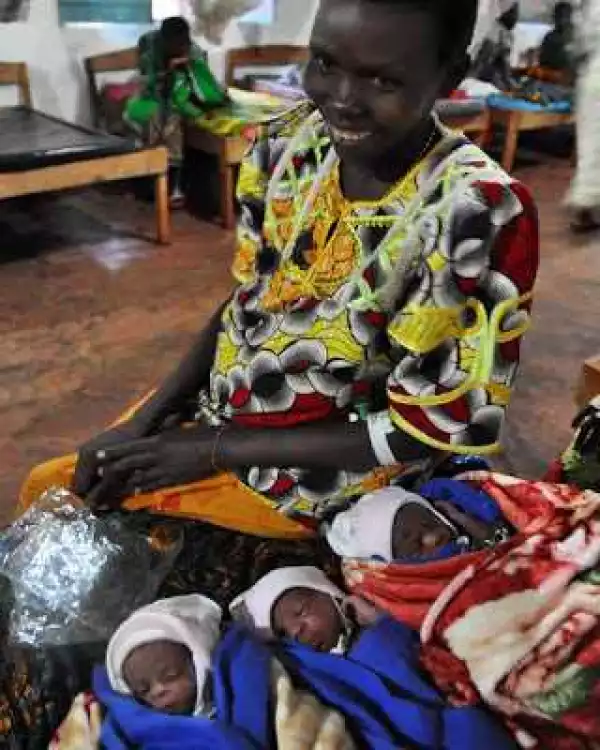 Woman gives birth to triplets at a refugee camp